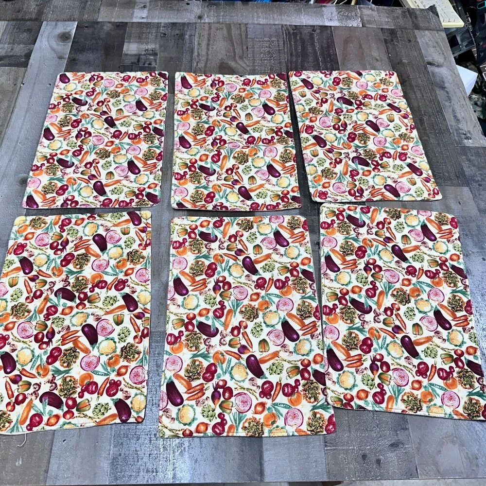 Vtg Vegetable Medley Place Mats set of 6 Colorful‎ Kitchen Farm